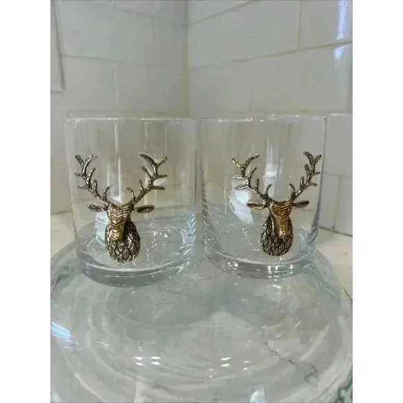 Unbranded Other - Gold Stag Deer Buck Whiskey Old Fashioned Glasses 4" set of 2